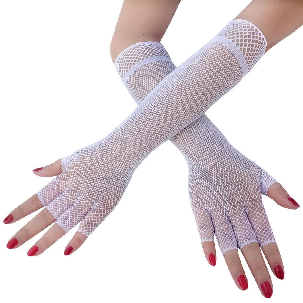 Long Lace Gloves Sexy Fishnet Mesh Fingerless Glove