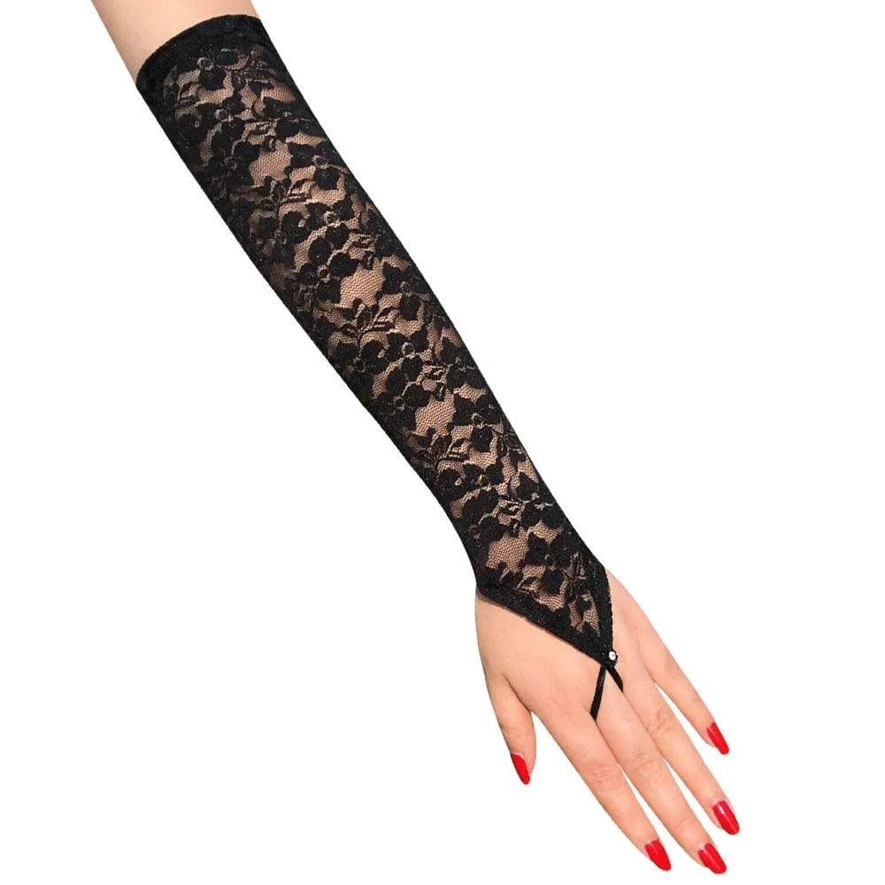 Long Lace Gloves Sexy Fishnet Mesh Fingerless Glove