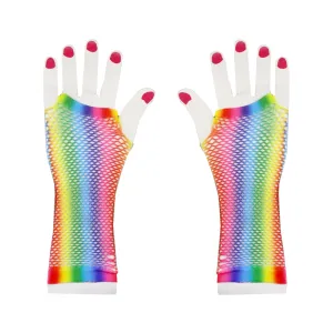 Long Pastel Rainbow Fishnet Gloves