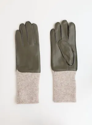 Long Rib Cuff Gloves - Olive/Cream