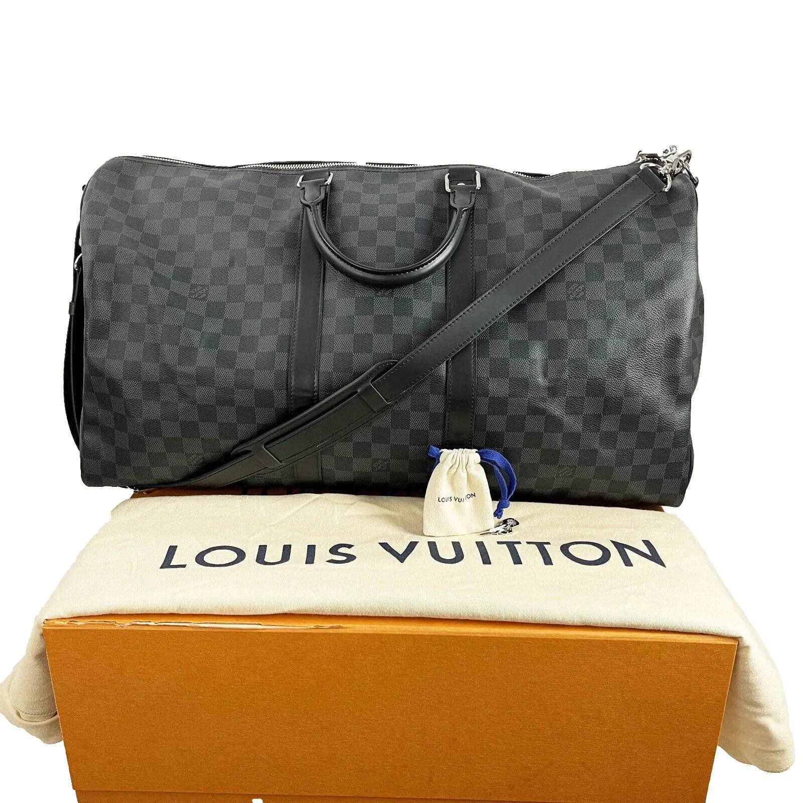 Louis Vuitton Keepall Bandoulière 55 Damier Graphite Black Excellent Duffle