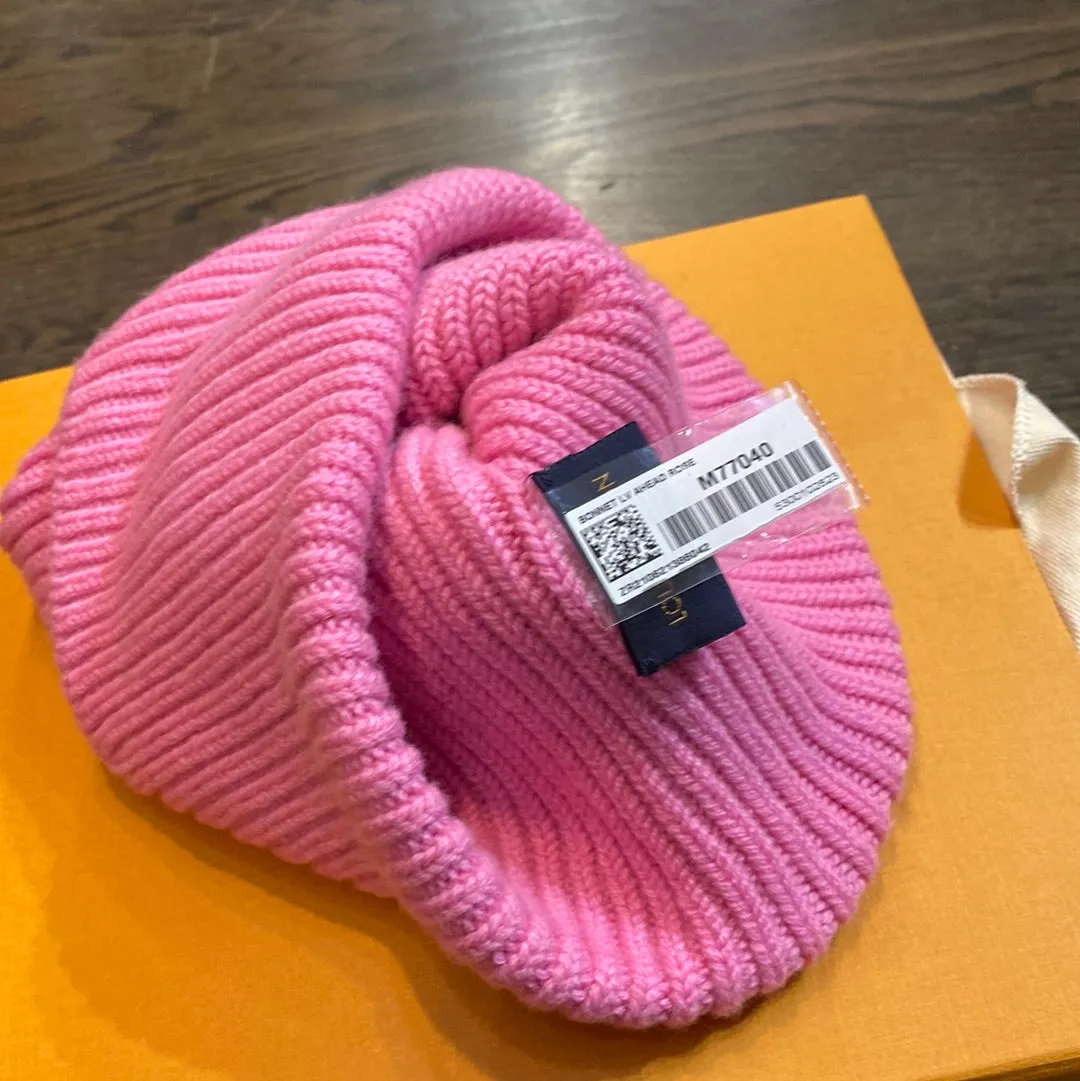 Louis Vuitton Pink Knit Beanie with grey and Black Checker LV