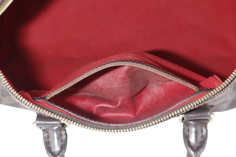 LOUIS VUITTON SPEEDY BANDOULIERE 30 DAMIER EBENE CANVAS GOLD HARDWARE WITH STRAPS AND DUST COVER