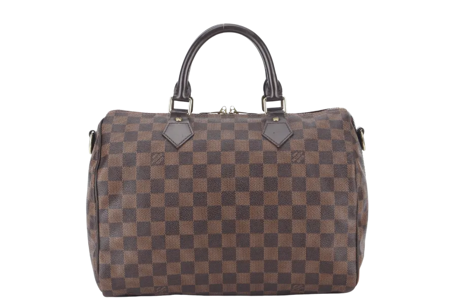 LOUIS VUITTON SPEEDY BANDOULIERE 30 DAMIER EBENE CANVAS GOLD HARDWARE WITH STRAPS AND DUST COVER