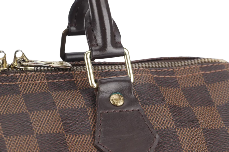 LOUIS VUITTON SPEEDY BANDOULIERE 30 DAMIER EBENE CANVAS GOLD HARDWARE WITH STRAPS AND DUST COVER