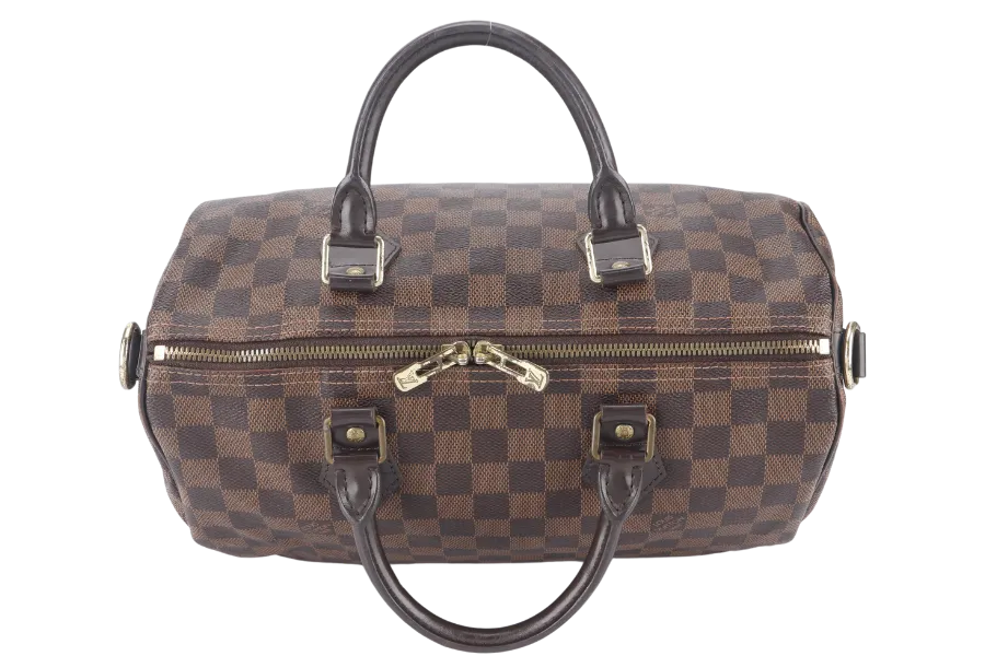 LOUIS VUITTON SPEEDY BANDOULIERE 30 DAMIER EBENE CANVAS GOLD HARDWARE WITH STRAPS AND DUST COVER