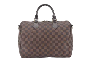 LOUIS VUITTON SPEEDY BANDOULIERE 30 DAMIER EBENE CANVAS GOLD HARDWARE WITH STRAPS AND DUST COVER