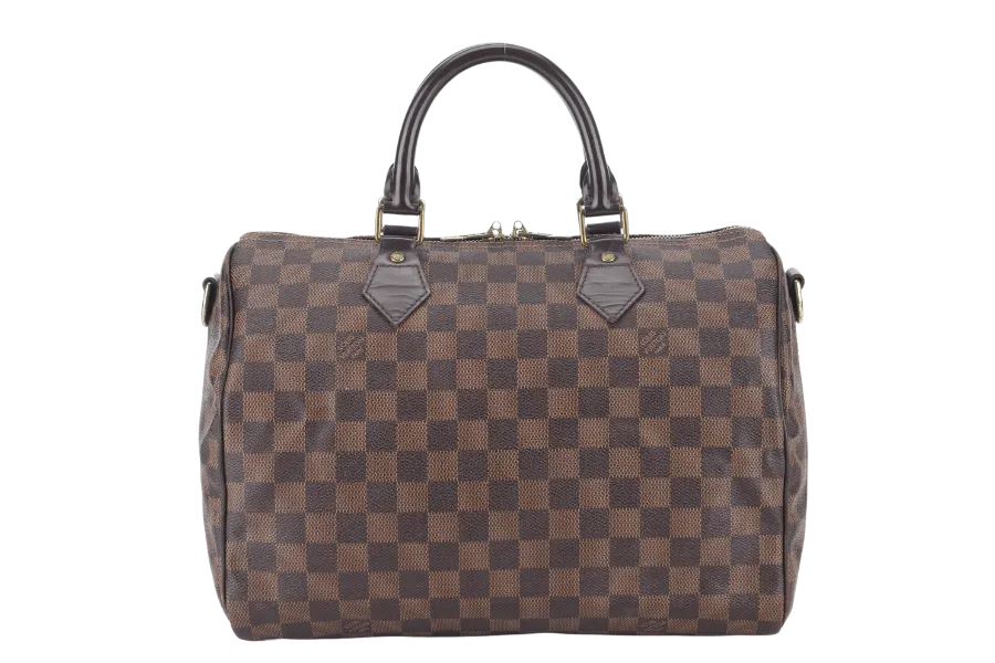 LOUIS VUITTON SPEEDY BANDOULIERE 30 DAMIER EBENE CANVAS GOLD HARDWARE WITH STRAPS AND DUST COVER