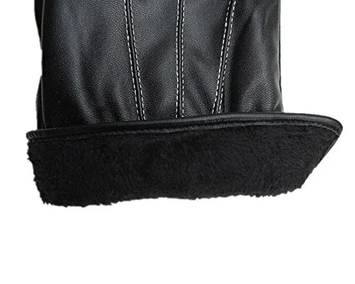 Lowpricenice Men PU Leather Winter Super Driving Warm Gloves Cashmere