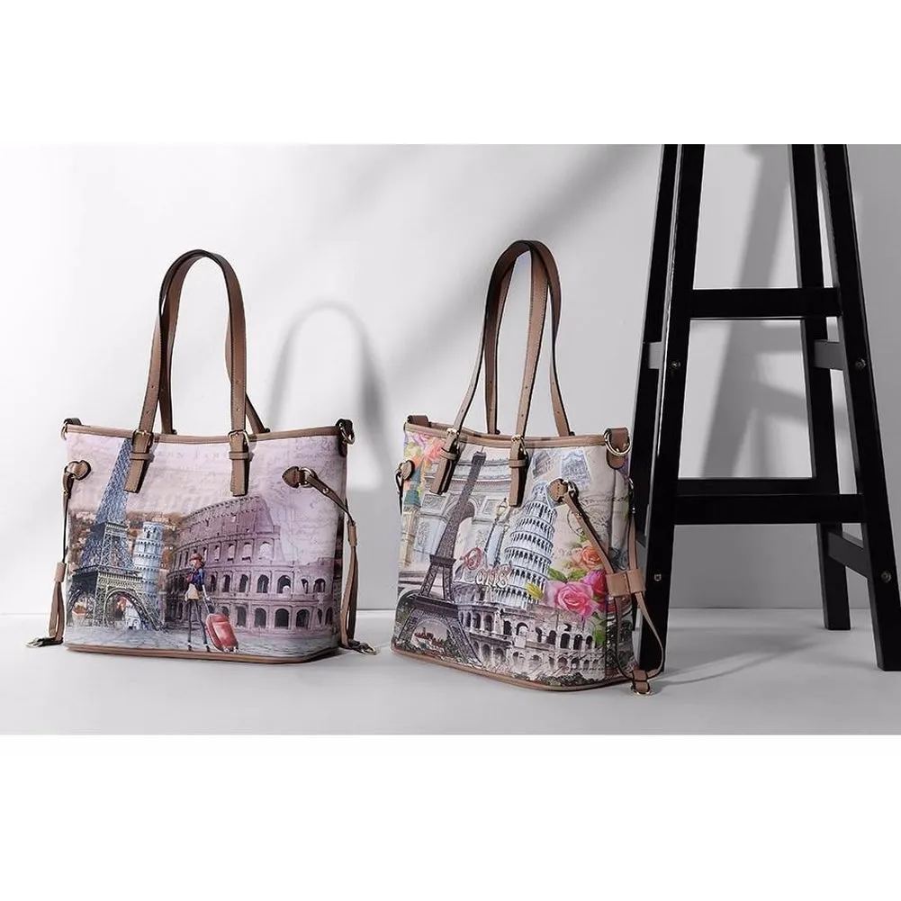 <bold>Tote Crossbody Bag & Purse Set <br>Canvas & Vegan-Leather