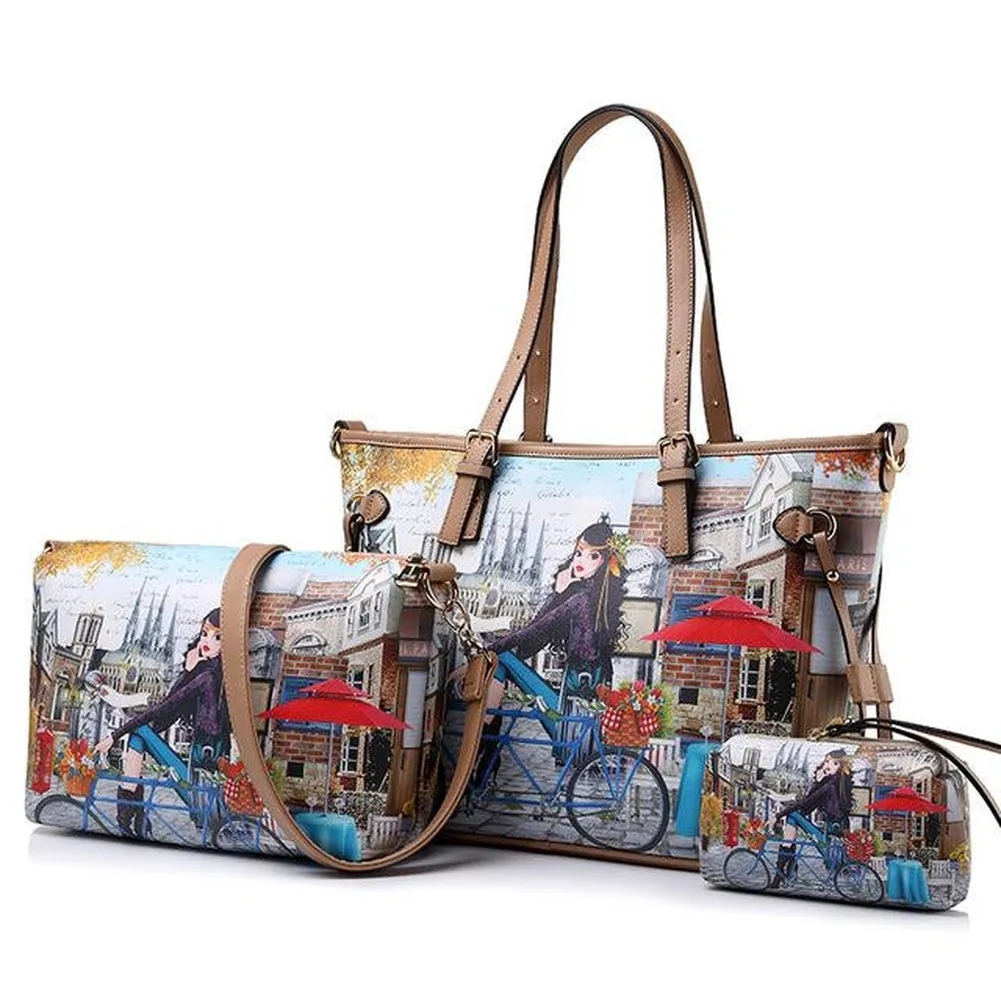 <bold>Tote Crossbody Bag & Purse Set <br>Canvas & Vegan-Leather