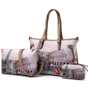 <bold>Tote Crossbody Bag & Purse Set <br>Canvas & Vegan-Leather