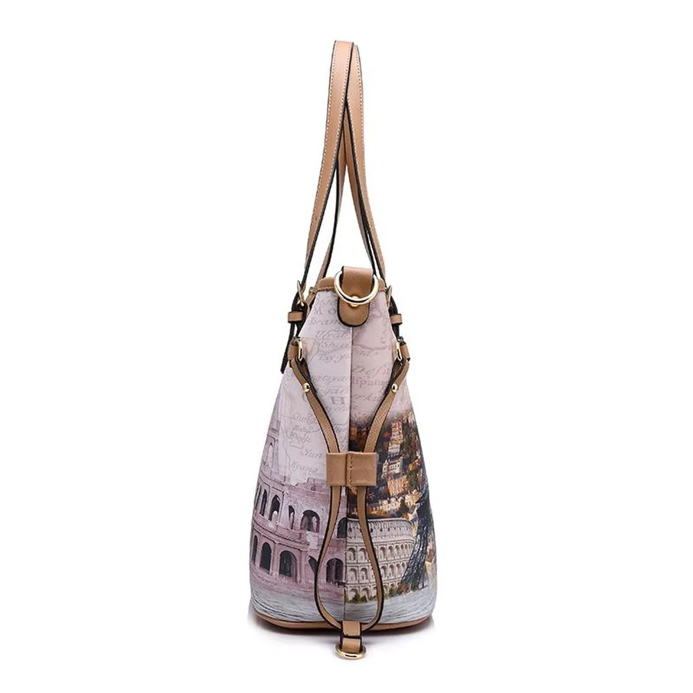 <bold>Tote Crossbody Bag & Purse Set <br>Canvas & Vegan-Leather