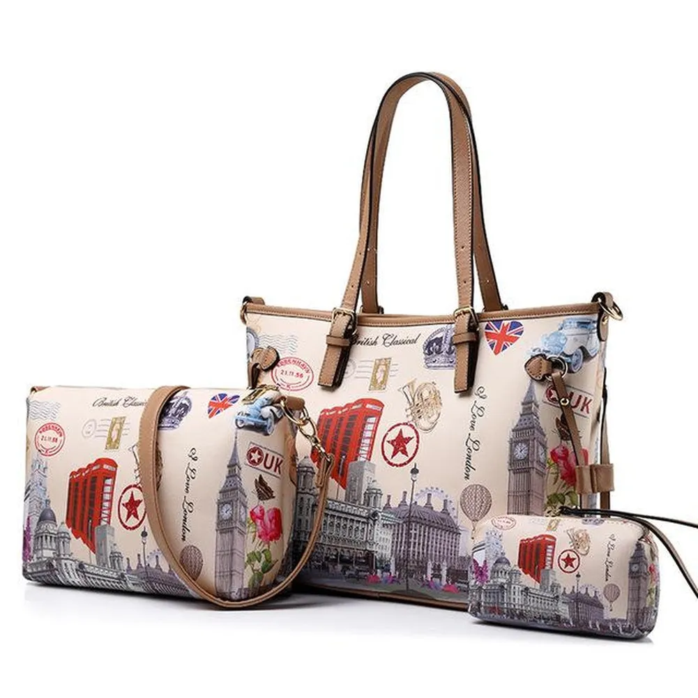 <bold>Tote Crossbody Bag & Purse Set <br>Canvas & Vegan-Leather