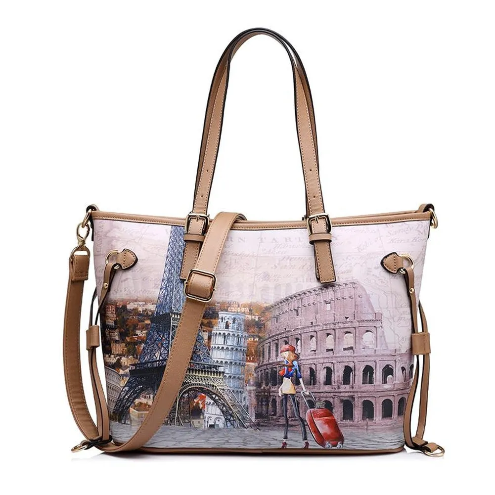 <bold>Tote Crossbody Bag & Purse Set <br>Canvas & Vegan-Leather