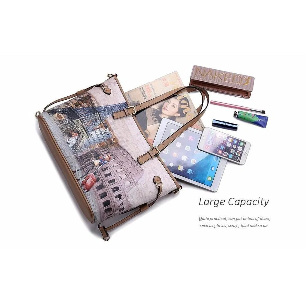 <bold>Tote Crossbody Bag & Purse Set <br>Canvas & Vegan-Leather