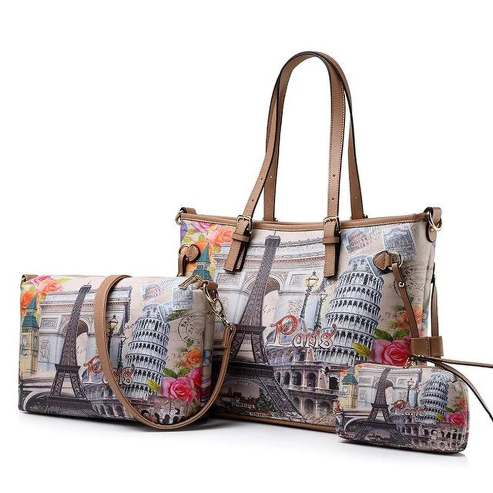 <bold>Tote Crossbody Bag & Purse Set <br>Canvas & Vegan-Leather