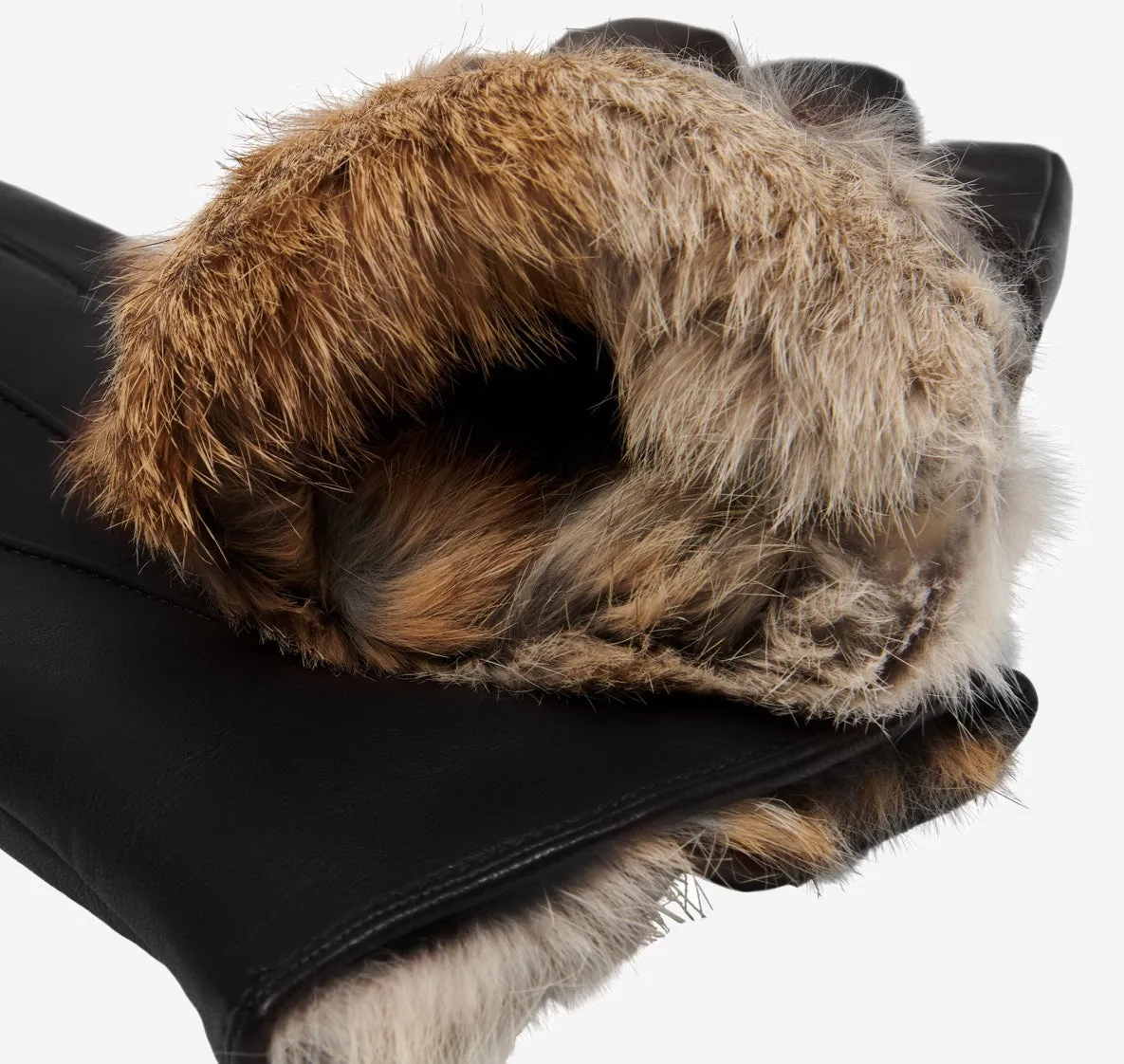 Marco (black) - Italian lambskin leather gloves with brown rabbit fur lining