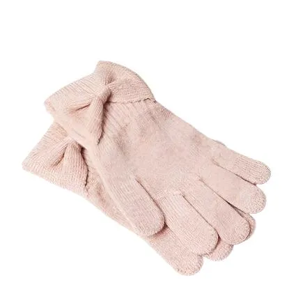 Mayoral Pink Knit Bow Gloves