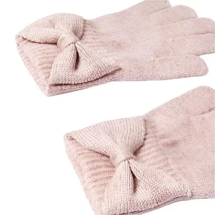 Mayoral Pink Knit Bow Gloves