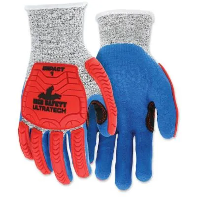 MCR Safety UT1951 UltraTech™ A/4/Impact Level 1 Mechanics Knit Glove, Small, Salt/Pepper, Red/Blue, UT1951S