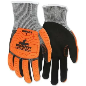 MCR Safety UT1952 UltraTech™ A4/Impact Level 1 Mechanics Knit Glove, X-Large, Salt/Pepper, Orange/Black, UT1952XL