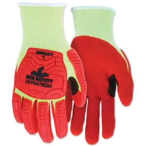 MCR Safety UT1953 UltraTech™ A4/Impact Level 1 Mechanics Knit Glove, X-Large, Hi-Viz Lime; Red, UT1953XL