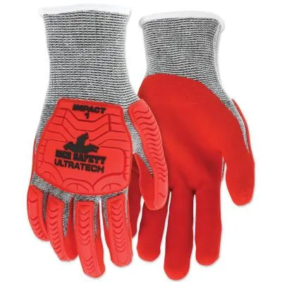 MCR Safety UT1954 UltraTech™ A5/Impact Level 1 Mechanics Knit Glove, Small, Salt/Pepper; Red, UT1954S