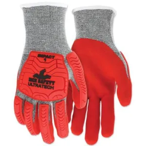 MCR Safety UT1954 UltraTech™ A5/Impact Level 1 Mechanics Knit Glove, Small, Salt/Pepper; Red, UT1954S