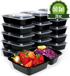 Meal Prep Food Storage Containers with Lids (2 Compartment 28oz)
