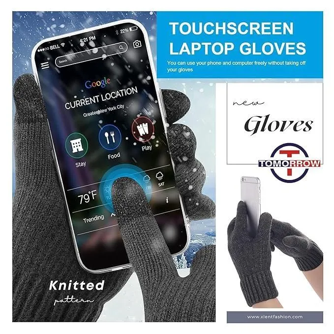 Men & Women Winter Gloves - Touchscreen, Knitted, Elastic Cuff, Thermal, Versatile - Great Gift Idea for Festival