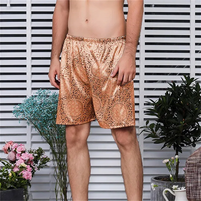 Men Casual Home Nightwear Satin Pajamas Shorts Pyjamas Sleep Bottoms Boxers Short Pants Lounge Homewear