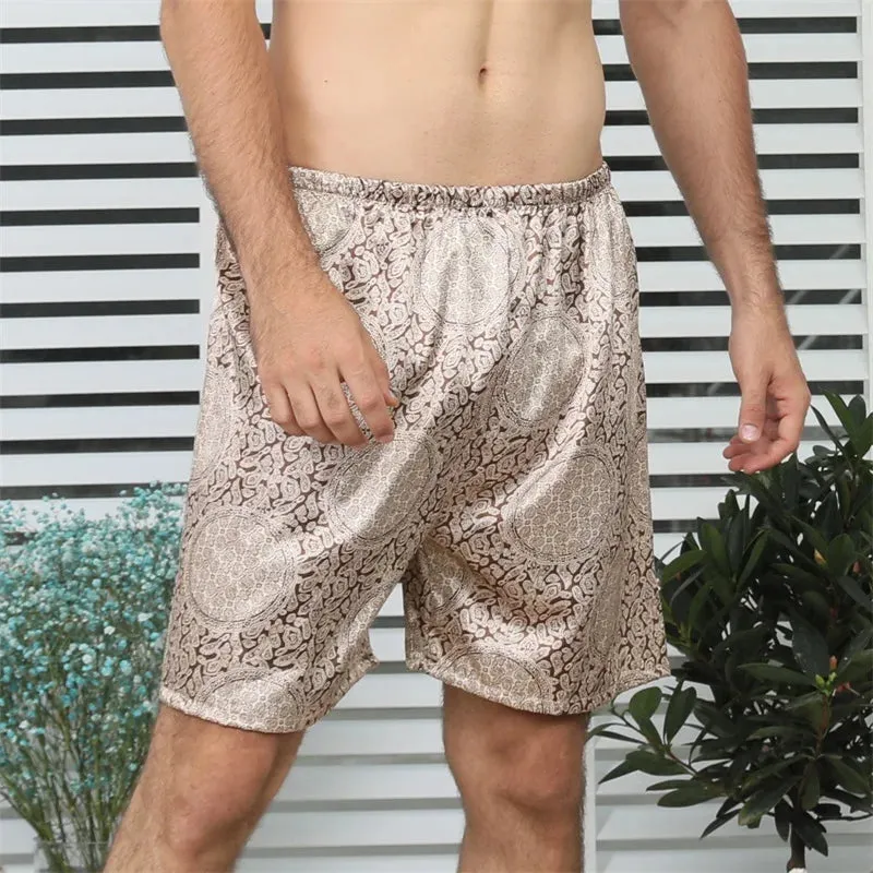 Men Casual Home Nightwear Satin Pajamas Shorts Pyjamas Sleep Bottoms Boxers Short Pants Lounge Homewear