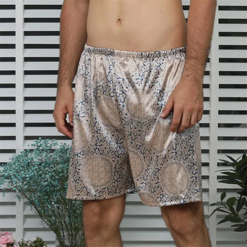 Men Casual Home Nightwear Satin Pajamas Shorts Pyjamas Sleep Bottoms Boxers Short Pants Lounge Homewear