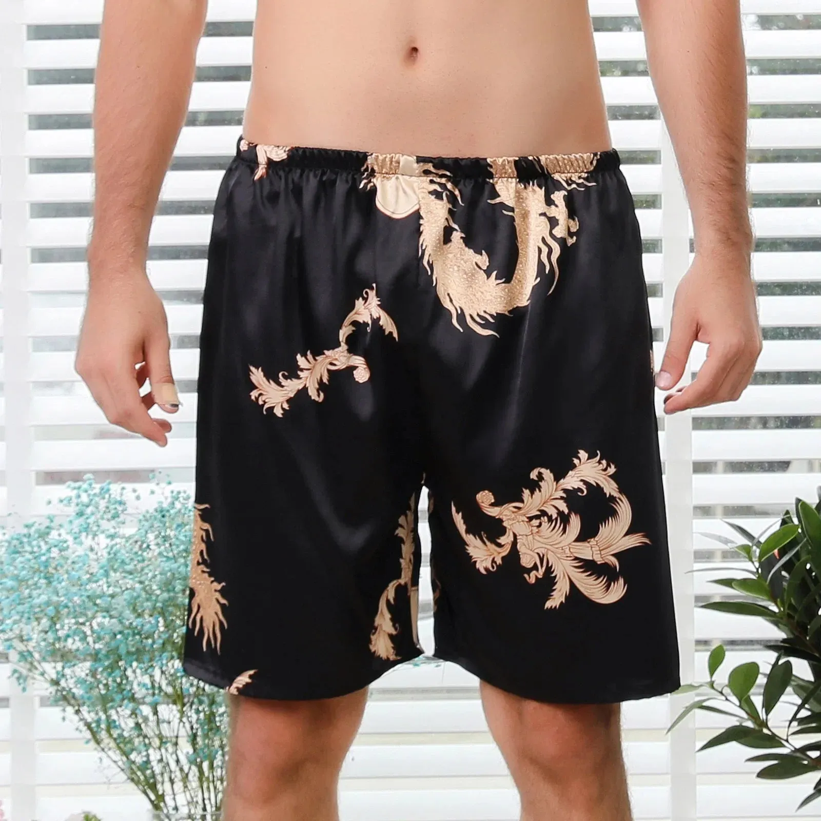 Men Casual Home Nightwear Satin Pajamas Shorts Pyjamas Sleep Bottoms Boxers Short Pants Lounge Homewear