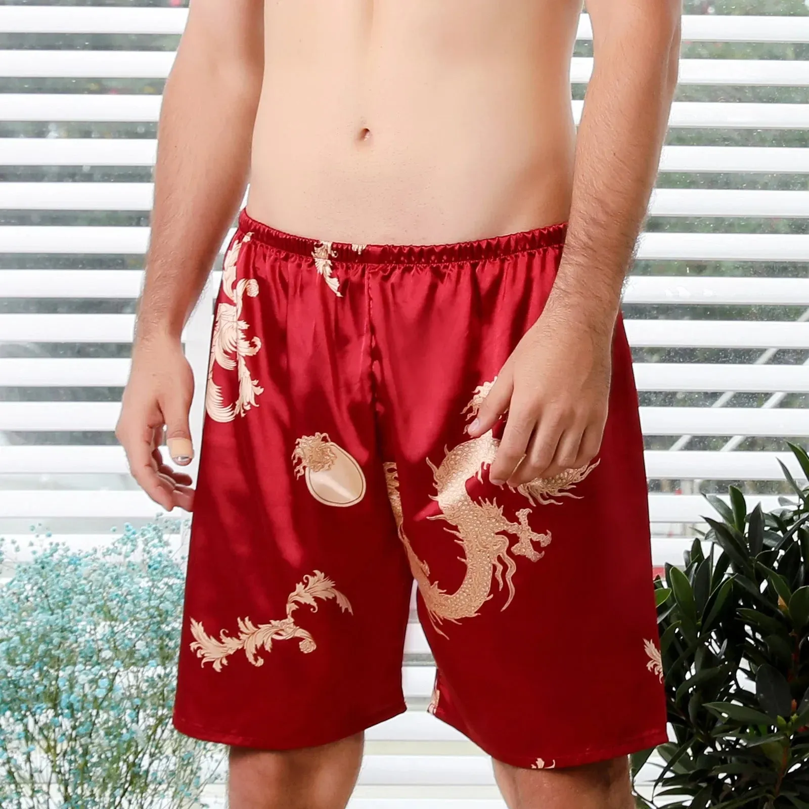 Men Casual Home Nightwear Satin Pajamas Shorts Pyjamas Sleep Bottoms Boxers Short Pants Lounge Homewear