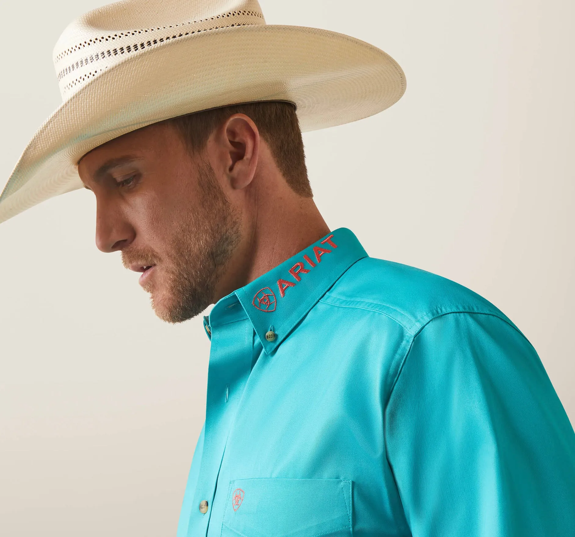 Men’s Ariat Teal Letter Fitted Shirt