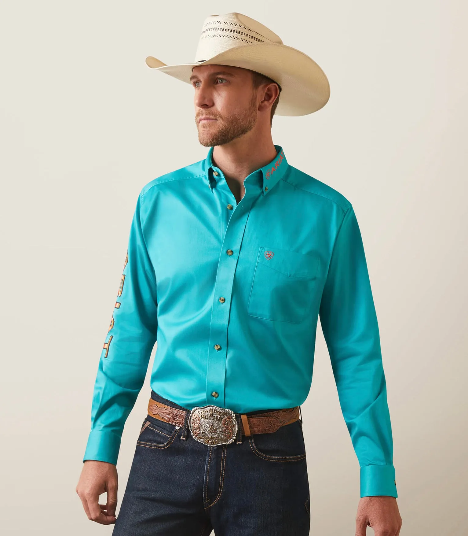 Men’s Ariat Teal Letter Fitted Shirt