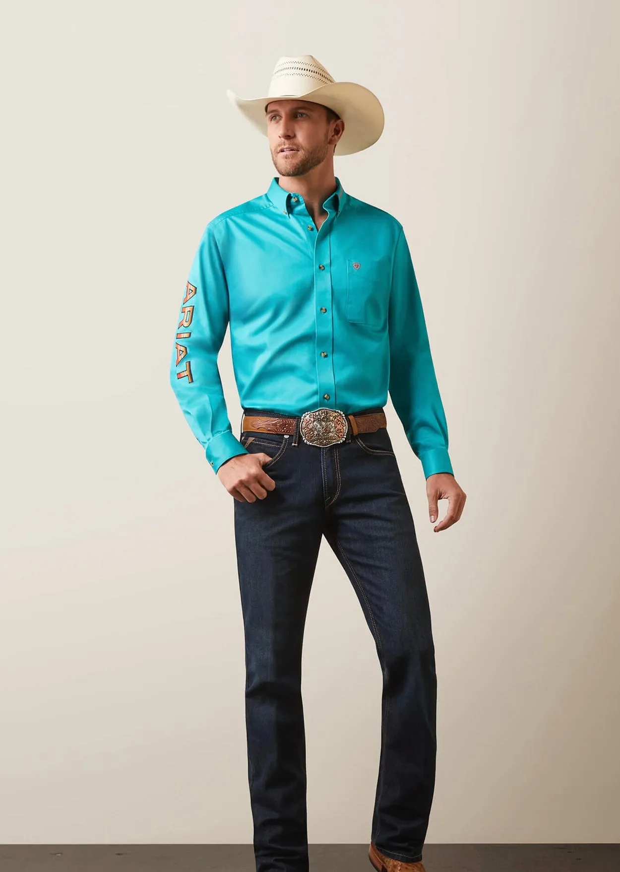 Men’s Ariat Teal Letter Fitted Shirt