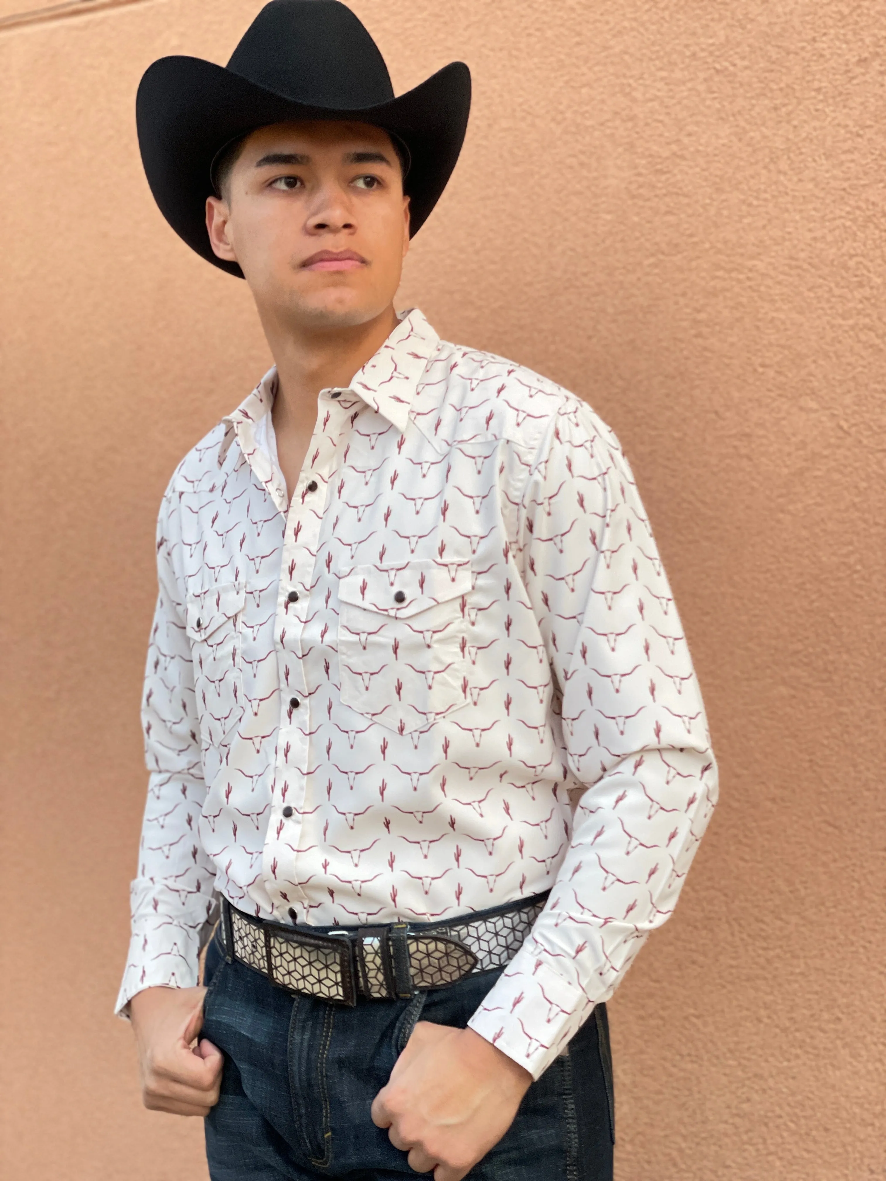 Men’s Beige Longhorn Print Shirt