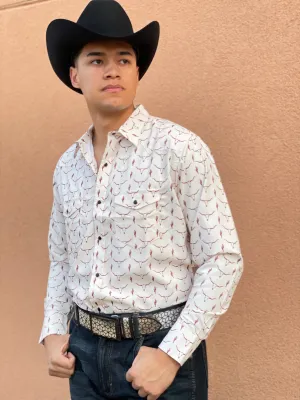 Men’s Beige Longhorn Print Shirt