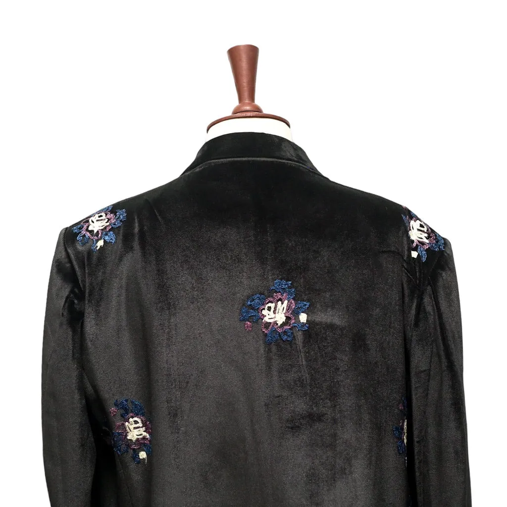 Mens Blazer Black Floral Embroidered Velvet Designer Dress Formal Suit Jacket Wedding Sport Coat 46R