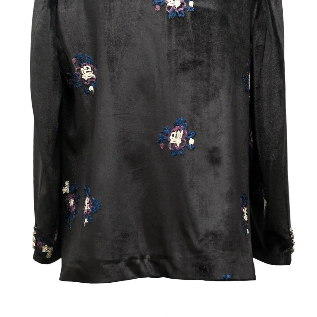 Mens Blazer Black Floral Embroidered Velvet Designer Dress Formal Suit Jacket Wedding Sport Coat 46R