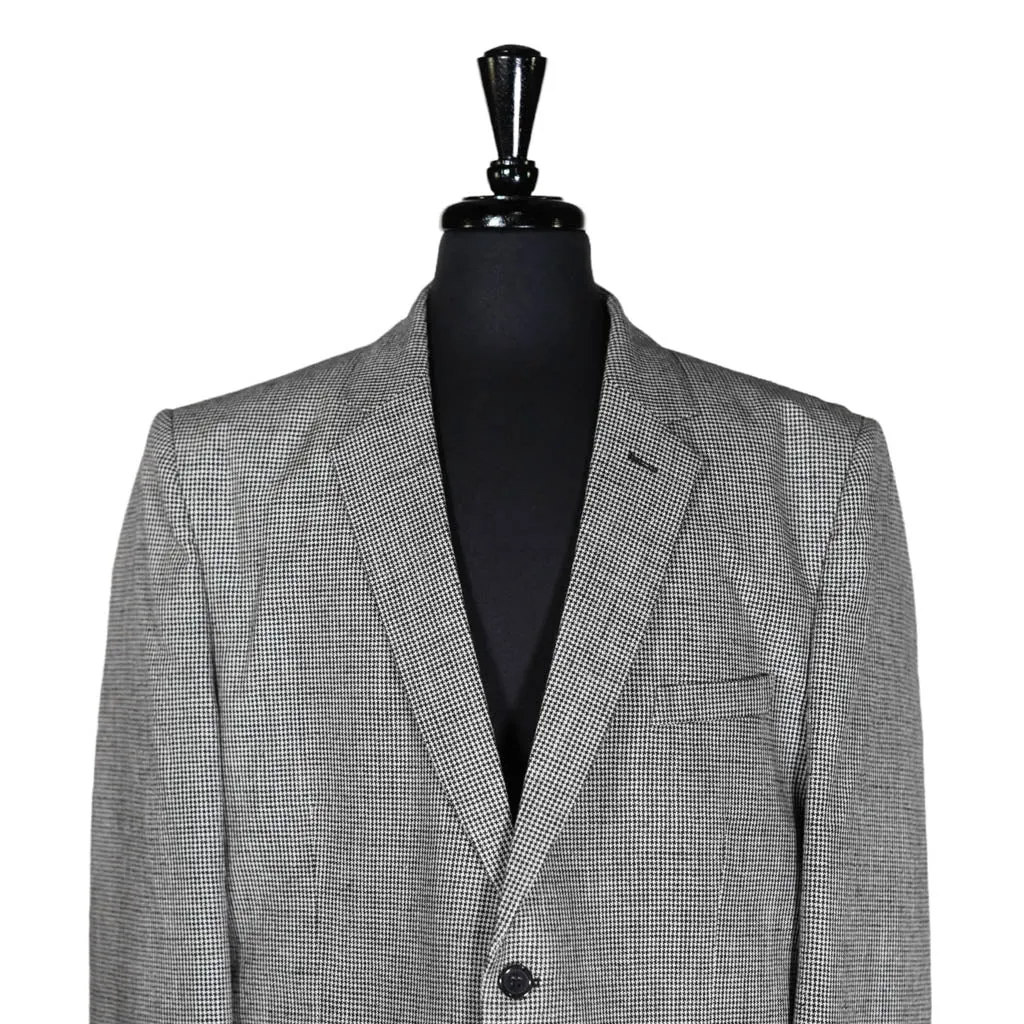 Men's Blazer Black White Check Wool Jacket Sport Coat (46R)