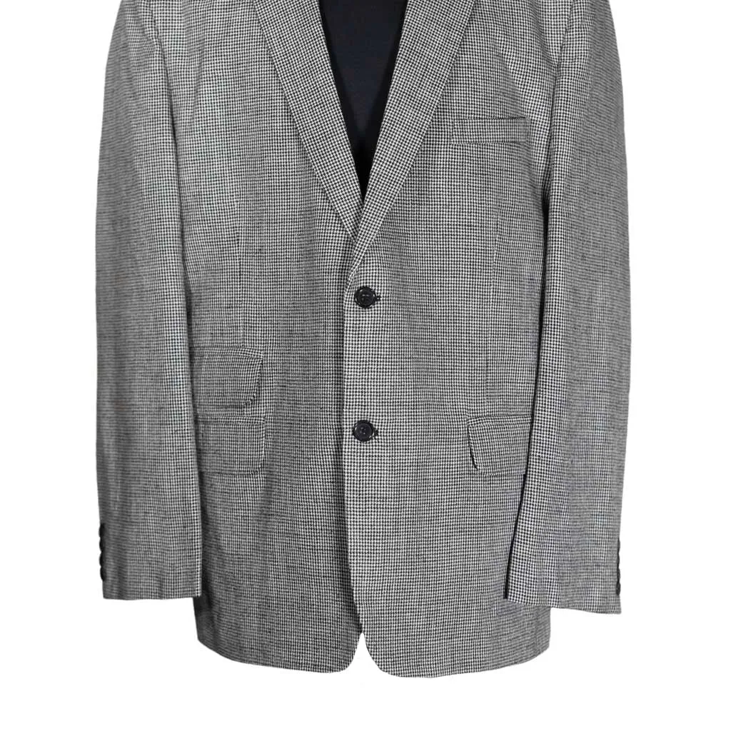 Men's Blazer Black White Check Wool Jacket Sport Coat (46R)