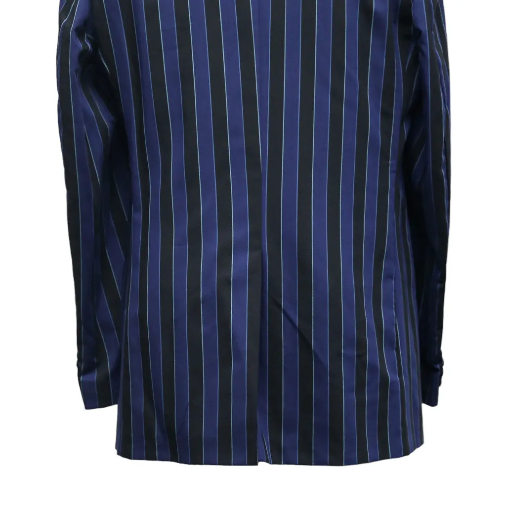 Mens Blazer Blue Black Striped Wool 2 Button Dress Formal Suit Jacket Wedding Sport Coat 44R