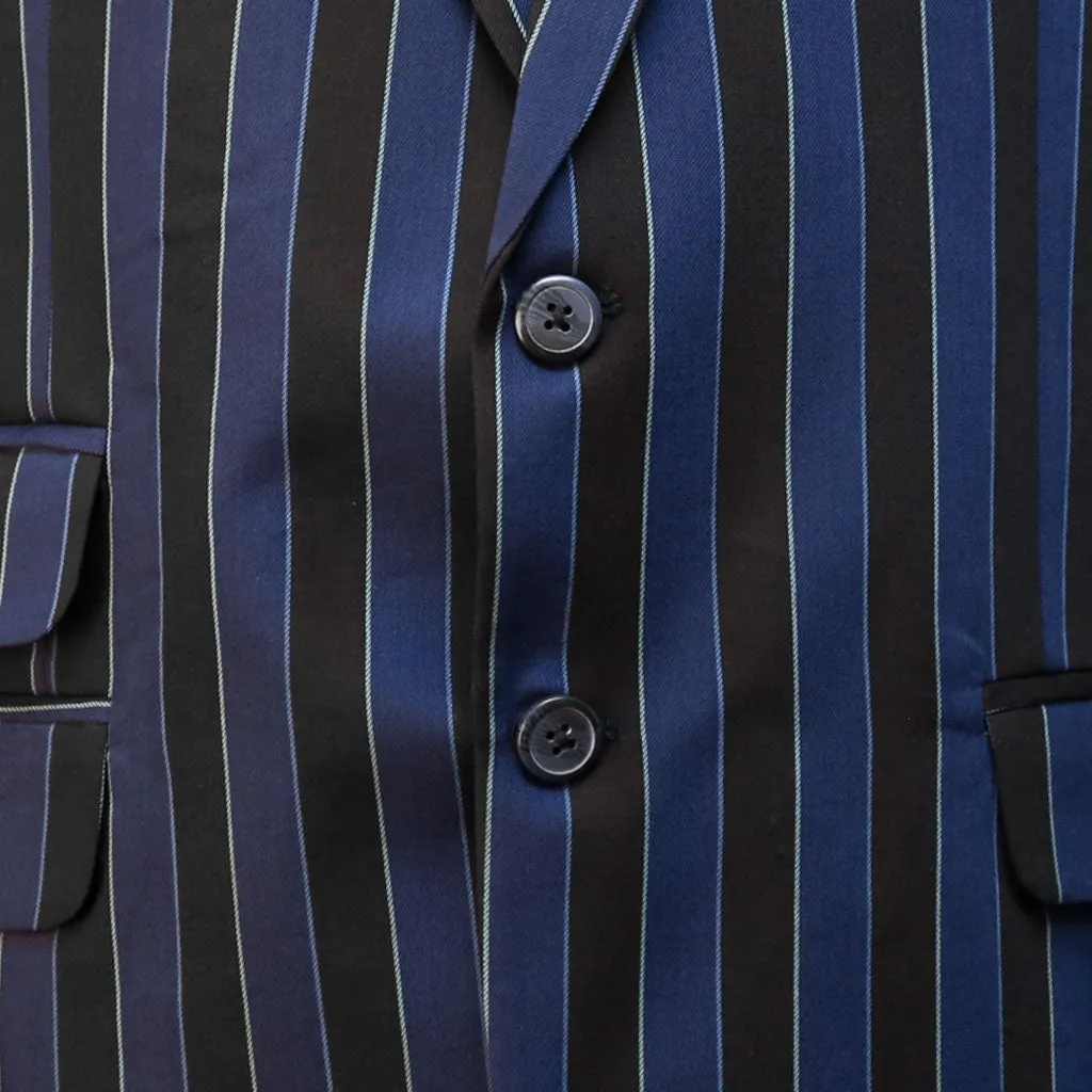 Mens Blazer Blue Black Striped Wool 2 Button Dress Formal Suit Jacket Wedding Sport Coat 44R