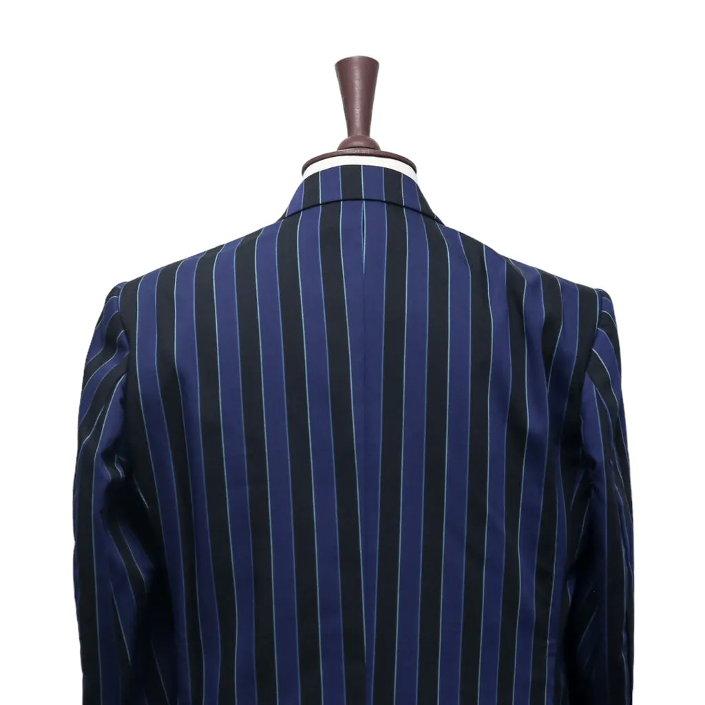 Mens Blazer Blue Black Striped Wool 2 Button Dress Formal Suit Jacket Wedding Sport Coat 44R