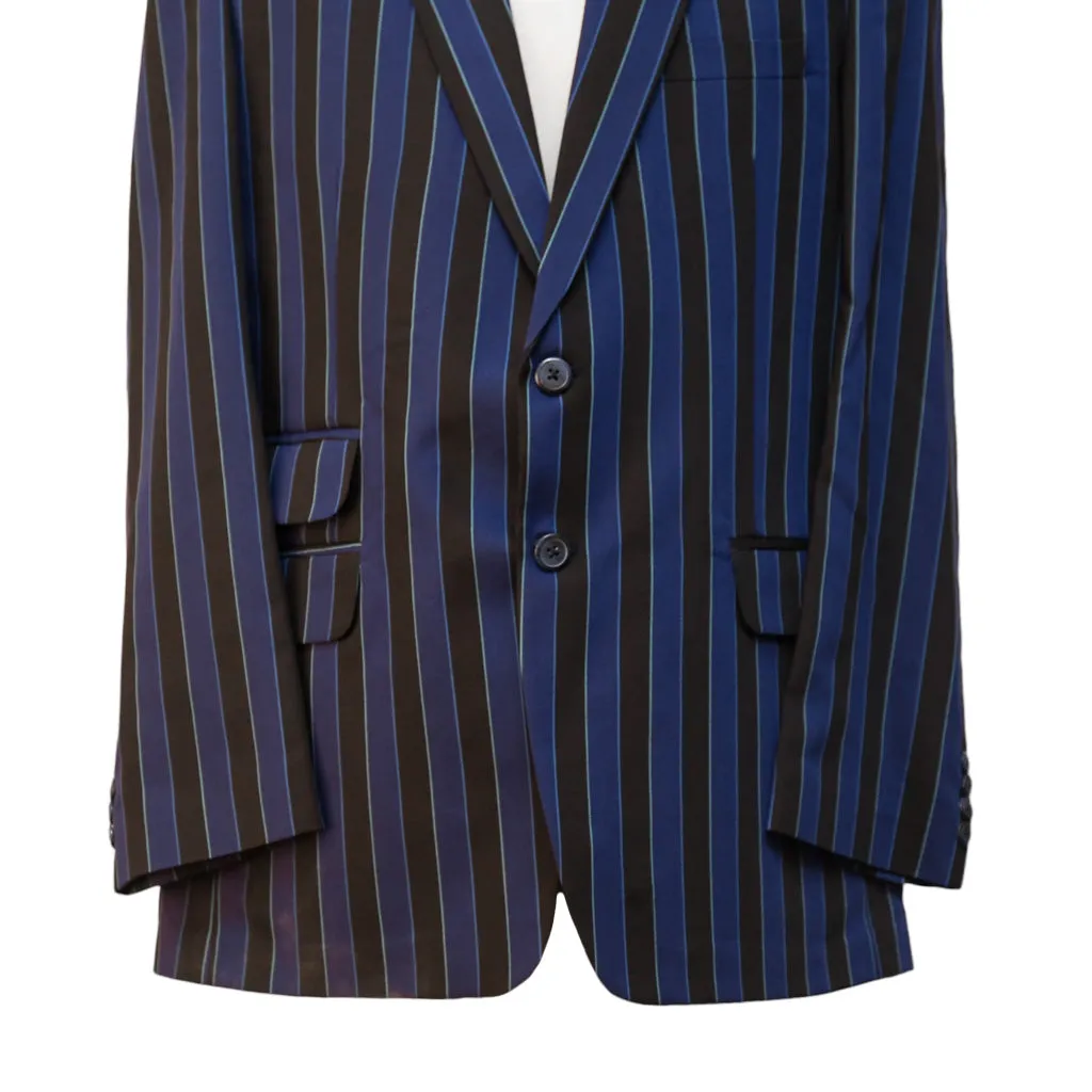 Mens Blazer Blue Black Striped Wool 2 Button Dress Formal Suit Jacket Wedding Sport Coat 44R