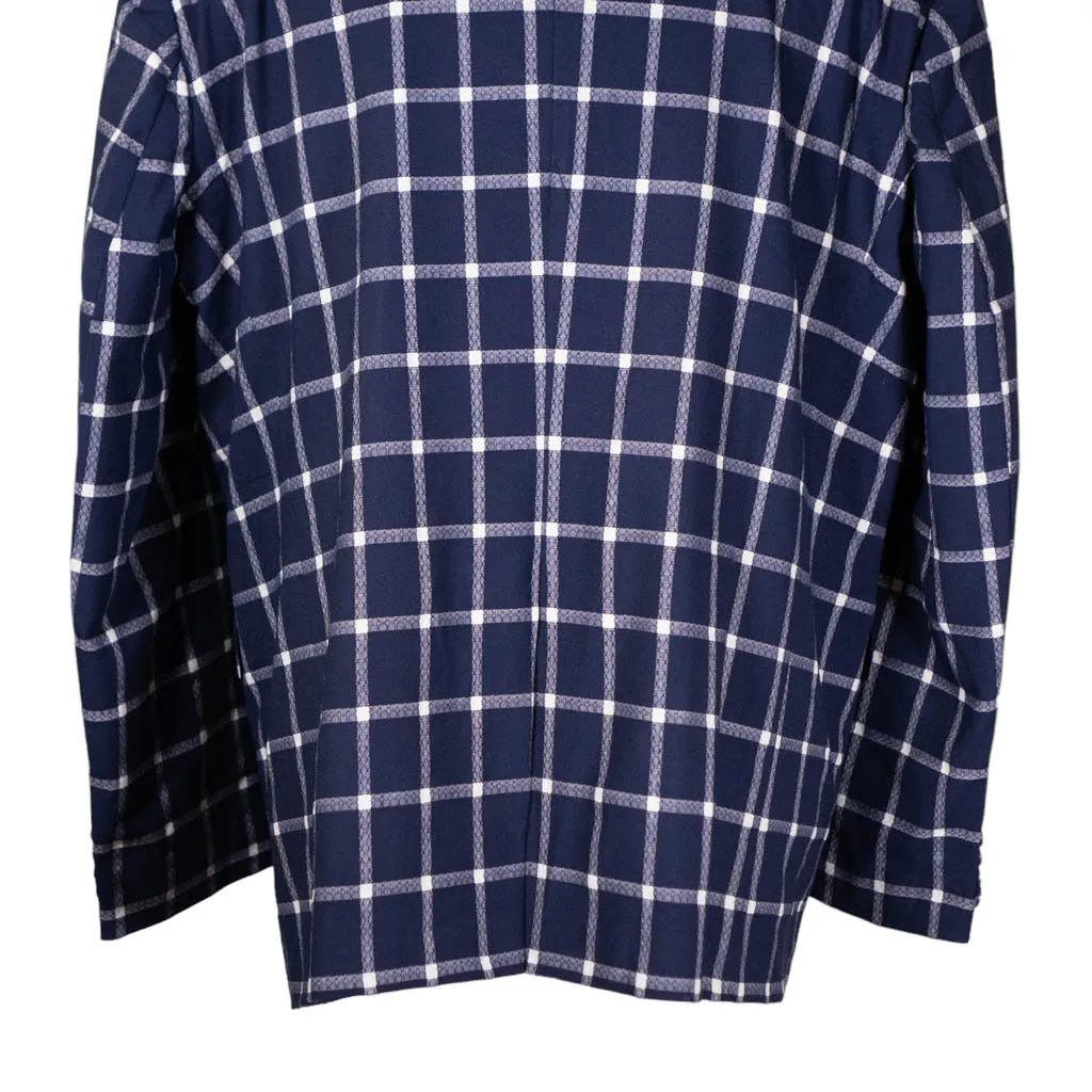 Mens Blazer Blue White Check Plaid Wool Handmade Dress Formal Suit Jacket Wedding Sport Coat 48R